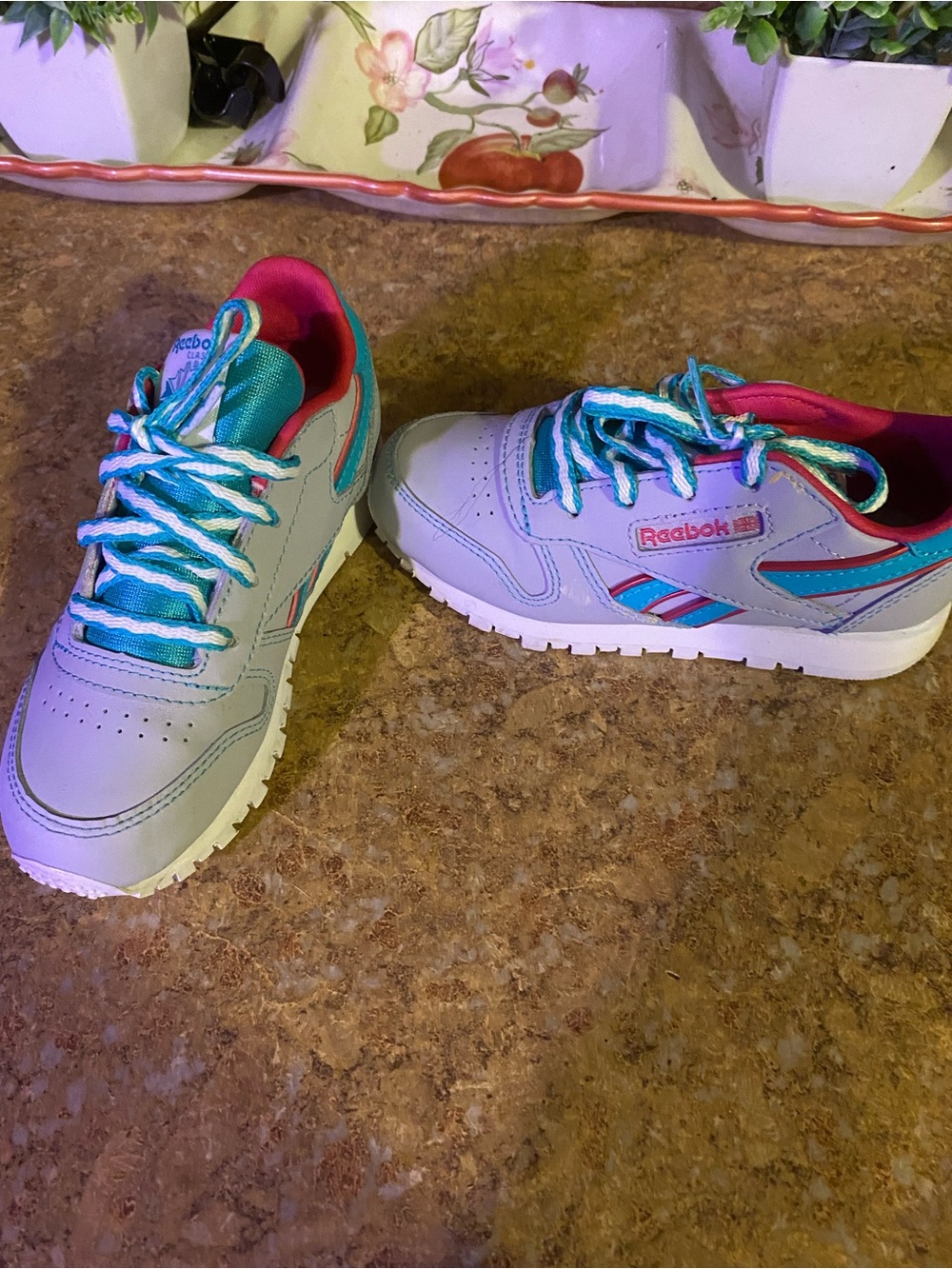 Reebok Kids Sneakers - White with Teal & Pink Accents